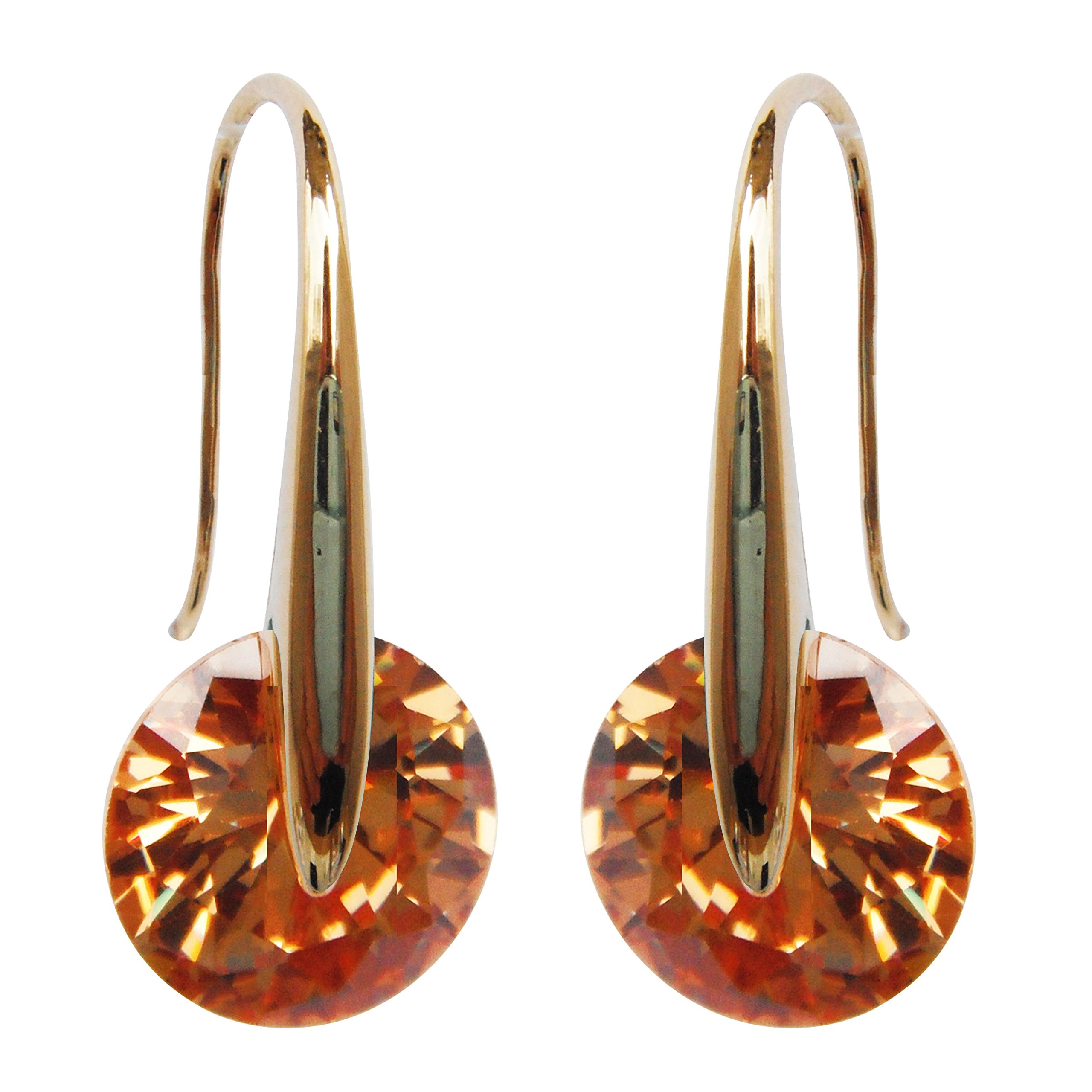 Navachi 18k Yellow Gold Plated Champagne Round Zircon Crystal Dangle Drop Az2802e Earrings