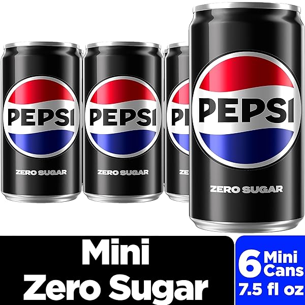 PEPSI ZERO SUGAR COLA SODA POP, 7.5OZ MINI CANS