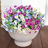 Ivydale Artificial Flowers for Outdoor Decorations, 12 Bundles Silk Pansies Fake Pansy UV Resistant Bouquets with Eucalyptus for Planter Front Door Garden Porch Patio Yard