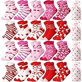 Foaincore 20 Pairs Valentine‘S Day Fuzzy Socks for Woman with Drawstring Gift Bags Set Fluffy Comfortable Fluffy Socks Colorful Warm Winter Comfort Slippers Holiday Sock for Galentine‘S Day Gifts