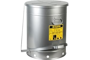 Justrite SoundGuard 09704 Steel Oily Waste Can with Foot Operated Cover, 21 Gallon Capacity, Silver
