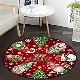 Christmas Snowman Round Area Rug Non-Slip Doormat Xmas Non-Slip Floor Mat Merry Christmas Round Area Rug Carpet for Bedroom Living Room Study Playing Carpet, 3' Diameter