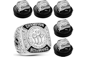 Trnayi 6 Pack Football Ring Football Champion Rings Size 11 Football Champion Trophy Rings Sport Award Gift with Display Stand Box and Neck Chain for Football Tournament League Winner