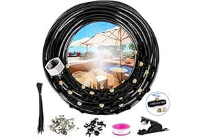 IECOLIKE Misters for Outside Patio, Outdoor Misting Cooling System, 50Ft(15M) Misting Line+18 Brass Mist Nozzles, Outdoor Water Misting System for Patio, Garden, Waterpark, Greenhouse, Backyard, Fan, Umbrella