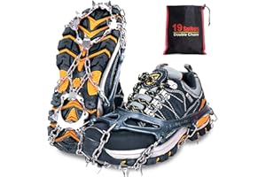 Tevlaphee Crampons Ice Cleats Traction Snow Grips for Boots Shoes Women Men Kids Anti Slip 19 Spikes for Walking Jogging Climbing Fishing Hiking and Climbing Mountaineering