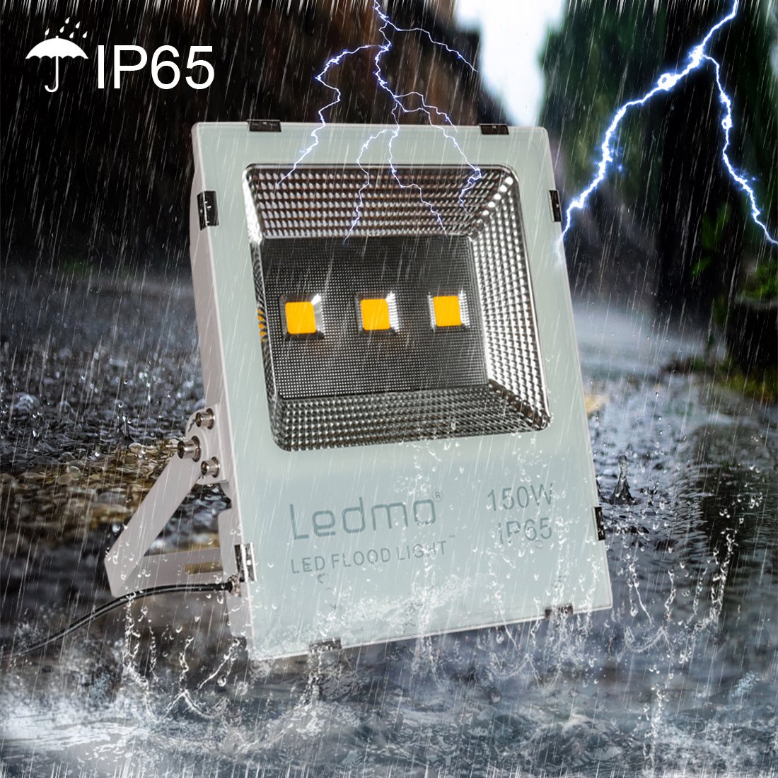 LEDMO 150W LED Flood Light Outdoor, NEW VERSION 750W Equivalent Waterproof IP65 85-265v Instant On UL and DLC 12000Lm, 3000K, Outdoor Floodlight for Garage, Garden, Lawn and Yard