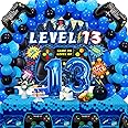 Vlipoeasn 90PCS 13th Birthday Video Game Party Decorations for Boys Set Blue 13th Birthday Supplies -13th Video Game Backdrop, Balloons, Tablecloth, Gamer and 13 Foil Balloons for 13 Years Old