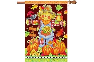 Flagmax Fall House Flags Autumn Flag Scarecrow Harvest Pumpkin Yard Decorations Happy Fall Garden Flags 28 x 40 Inch Large Yard Flags