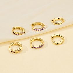 Inerney Dark Purple Gold Huggie Hoop Earrings Set