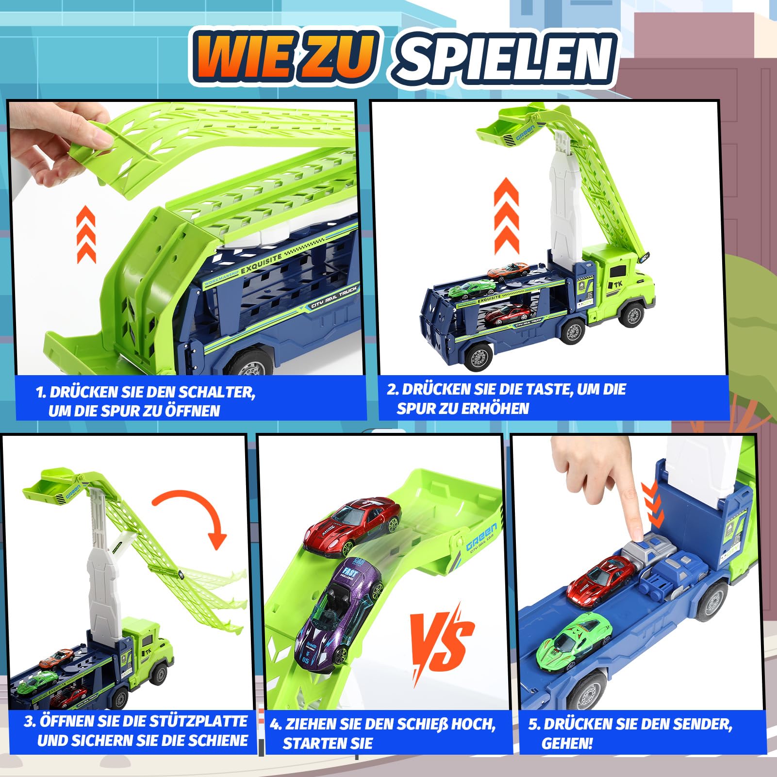 Kinderspielzeug ab 3 4 5 6 7 8 Jahre,LKW Transporter Truck Geschenk Junge 2-6 Jahre Faltbare Rennbahn Truck Spielzeug ab 6 7 8 Jahre Truck Spielzeugauto Kinder Geburtstagsgeschenk Junge 3-8 Jahre 4