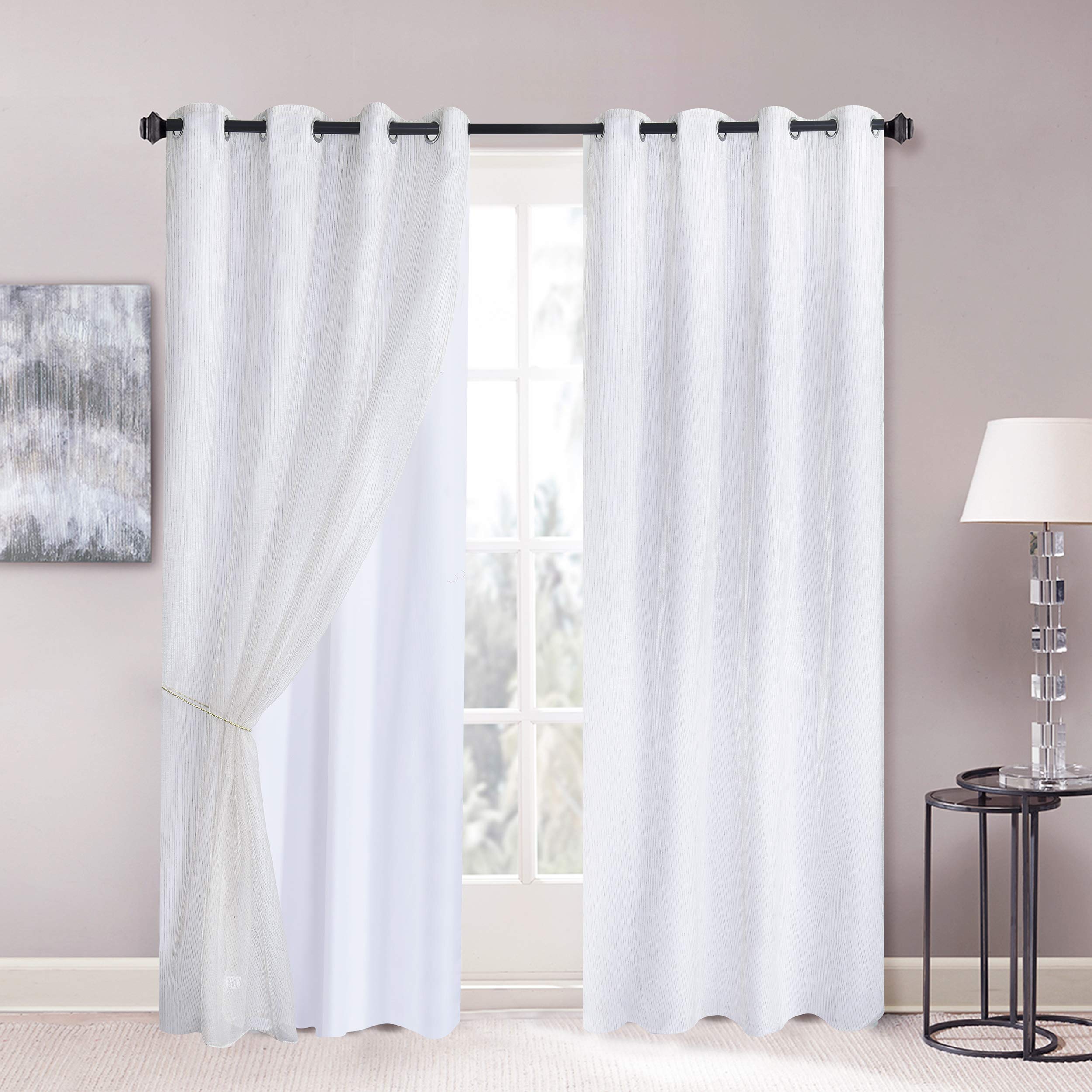 Megachest two layer lined curtain with fancy design (white linen stripe) 138cmX 280cm dropX2PCS