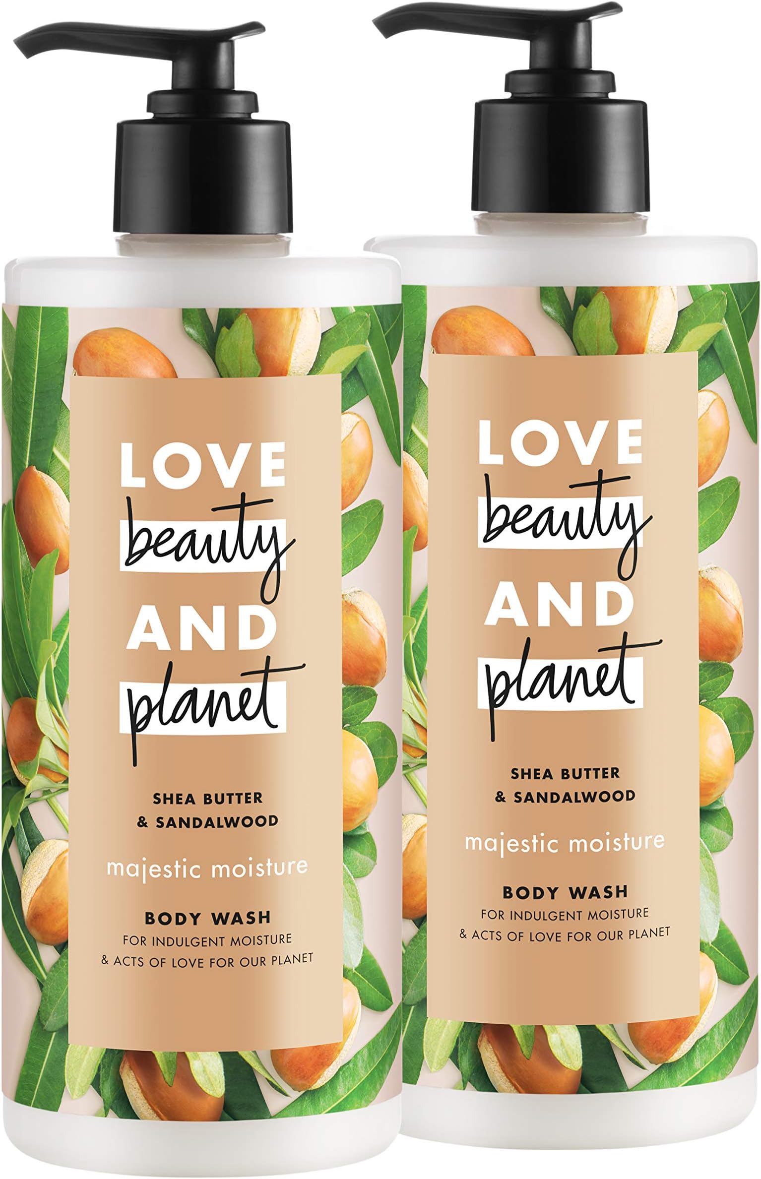 Love Beauty & Planet Majestic Moisture Body Wash Shea Butter & Sandalwood, Vegan, Paraben Free, and Sulfate Free, 16 oz, 2 count