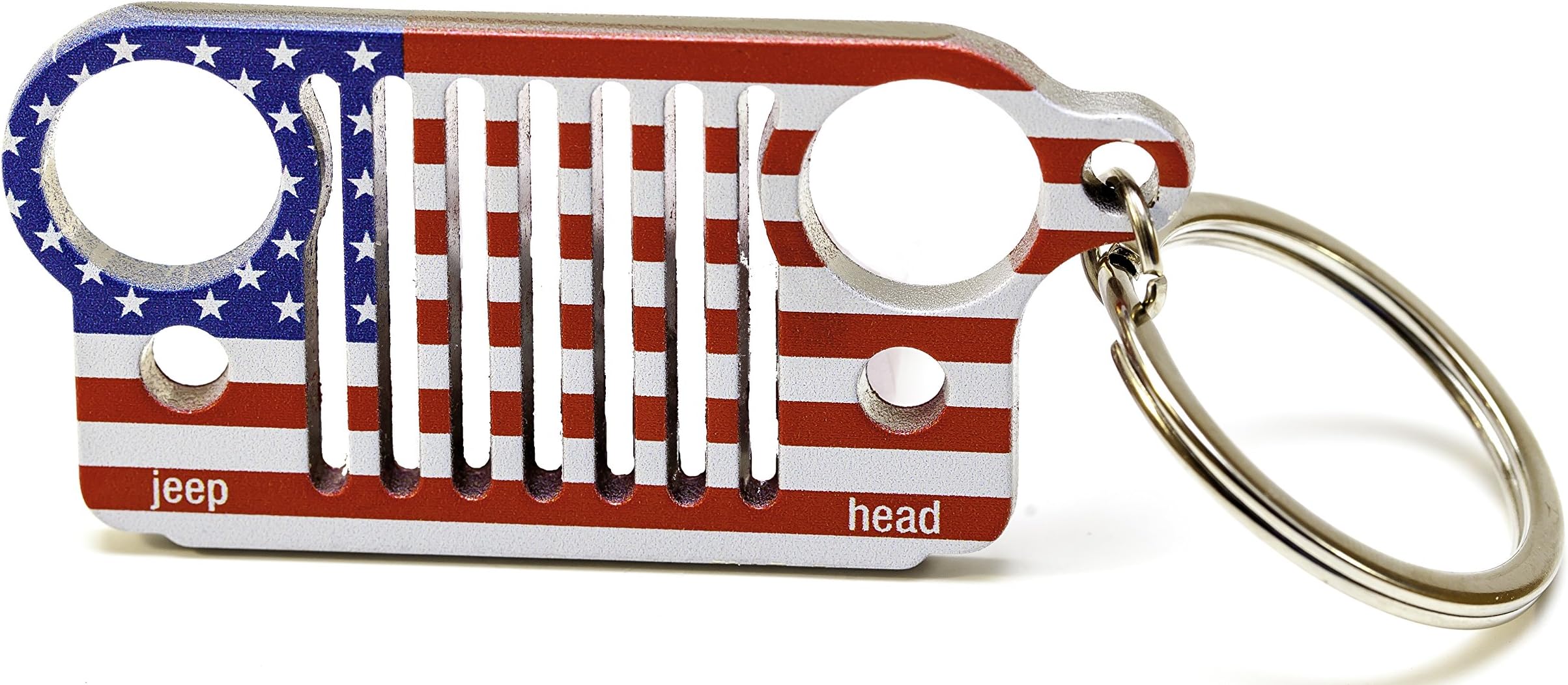 Jeep Grill Keychain - NEW LIMITED EDITION American Flag! MERICA Pride Precision Cut Stainless Steel Key chain Will Never Fade, Rust, Bend or Break! Grille Built by Jeephead for Jeep Wrangler Accessories Enthusiasts