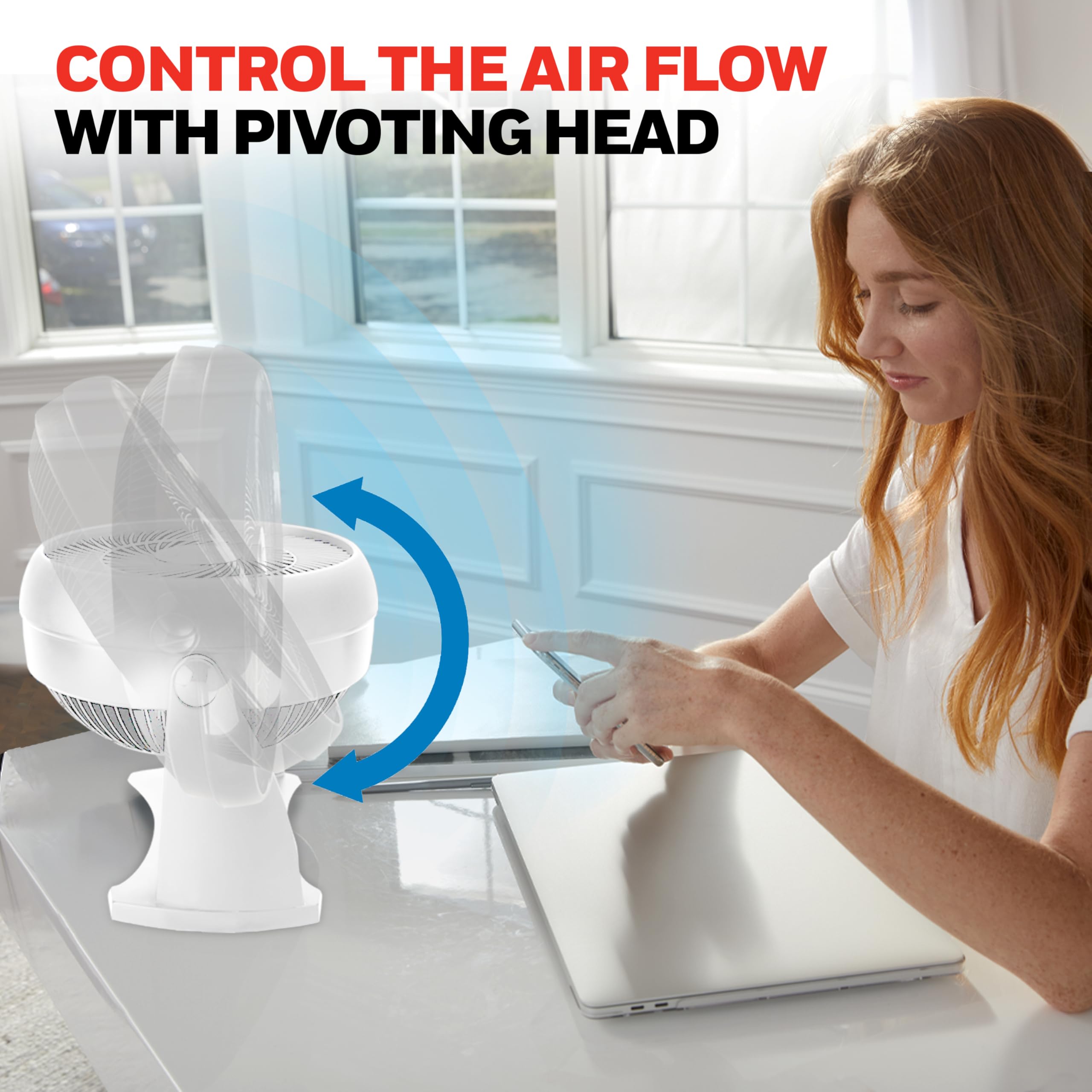 Honeywell TurboForce Air Circulator, Small Tabletop Fan, Quiet Personal Fan for Home or Office, 3 Speeds, 90 Degree Pivoting Head, White, HT-904