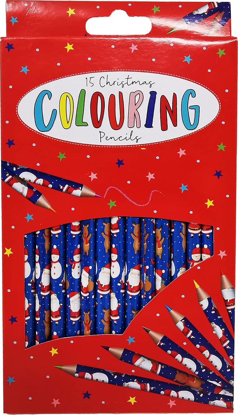 YLAB 15 Christmas Colouring Pencils Kids Stocking Filler Santa Snowman Reindeer