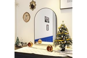 BEAUTYPEAK Wall Mounted Mirror, 16"x24" Arch Bathroom Mirror, Black Vanity Wall Mirror w/Metal Frame for Bedroom, Entryway, Living Room