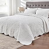 Kingnex Oversized King Bedspreads 128x120 Extra Wide Quilt for Tall King California King Bed Lightweight 3 Piece Quilted Coverlet Pillow Shams Set Pure White