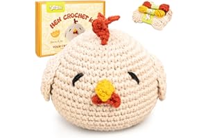 Yeezhee Crochet Kit for Beginners – Complete Amigurumi Animal Starter Set with Step-by-Step Video Tutorials, Yarn & Crochet Hook – Easy DIY Plushie Gift for Adults & Kids (Chicken)