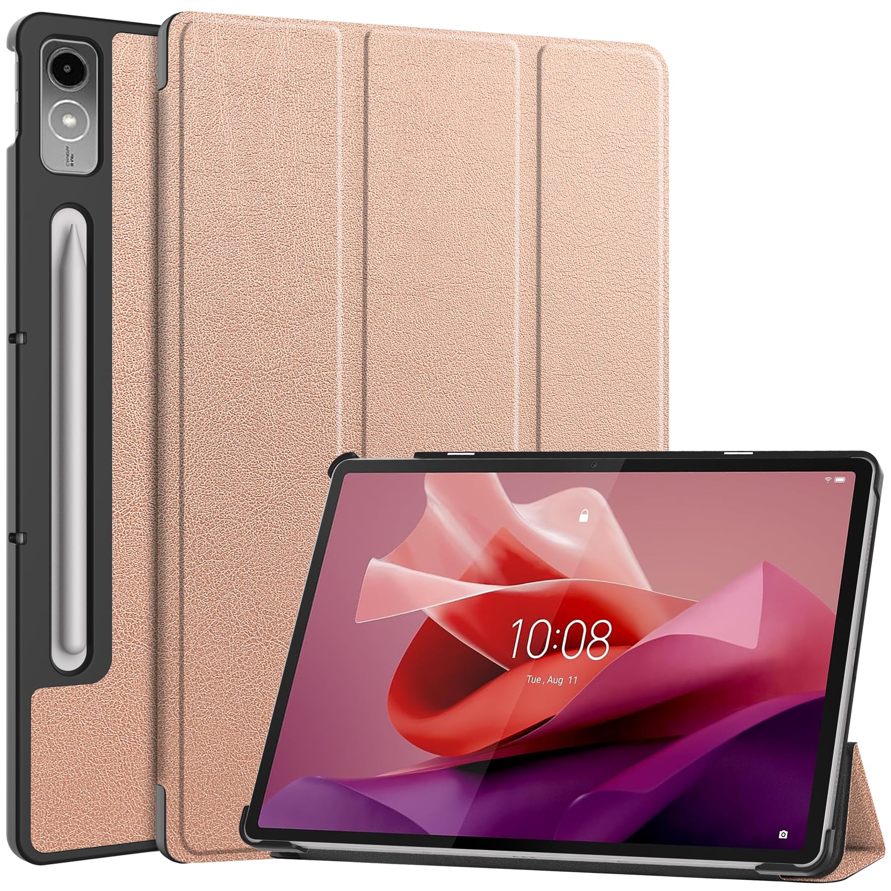 QINOUK Case for Lenovo Tab P12, [Stand Feature] Ultra Thin Smart Cover with Auto Sleep Wake, PU and PC Anti-scratch Protective Case, for Lenovo Tab P12 12.7-Rose gold