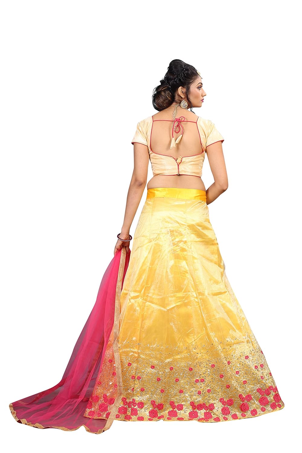 premiier collection women's silk yellow lehenga cholis(pr116_yellow_free size)