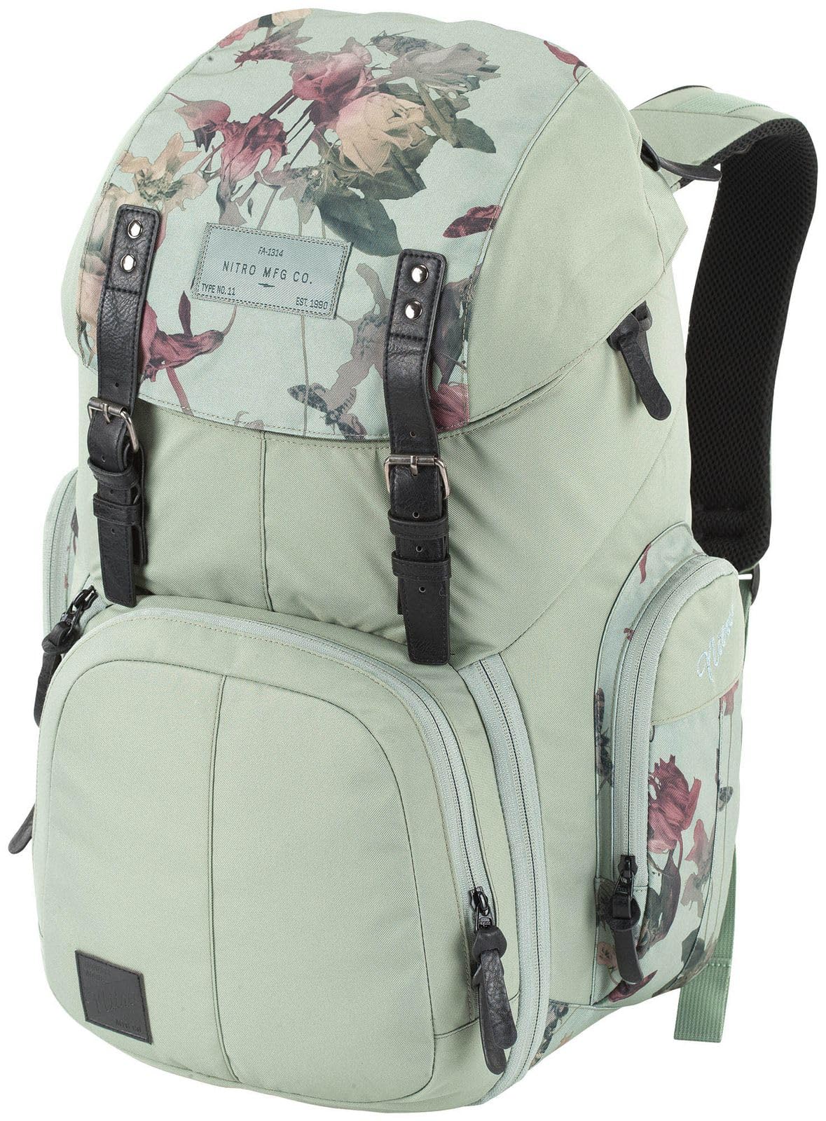 Weekender Alltagsrucksack mit gepolstertem Laptopfach, Schulrucksack, Wanderrucksack inkl. Nassfach, 42 L, Dead Flower
