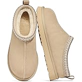 bebealy Genuine Suede Fuzzy Slippers for Women Winter Warm House Shoes Cozy Mini Boots for Indoor Outdoor