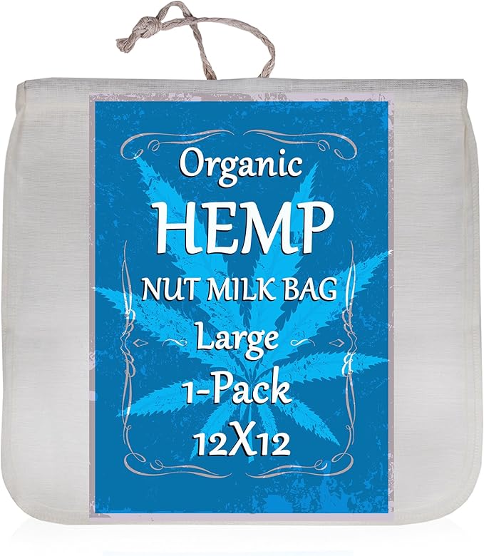 Organic Hemp Nut Milk Bag Extra Large 12"x12" Reusable All Purpose