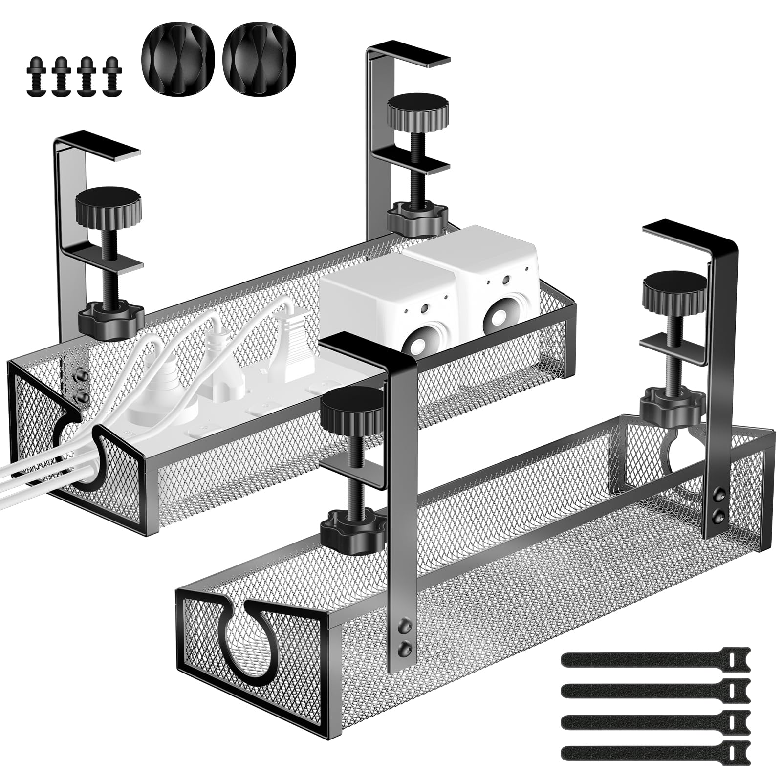 Photo 1 of Under Desk Cable Tray - Black, No Drill Cable Organizer with Clamp for Wire Management, PC Cord Organizer & Workspace Accessories (2 Pack)