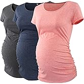 Liu & Qu Womens Maternity Tops Short Sleeve Round Neck Pregnancy Shirts 3 Packs