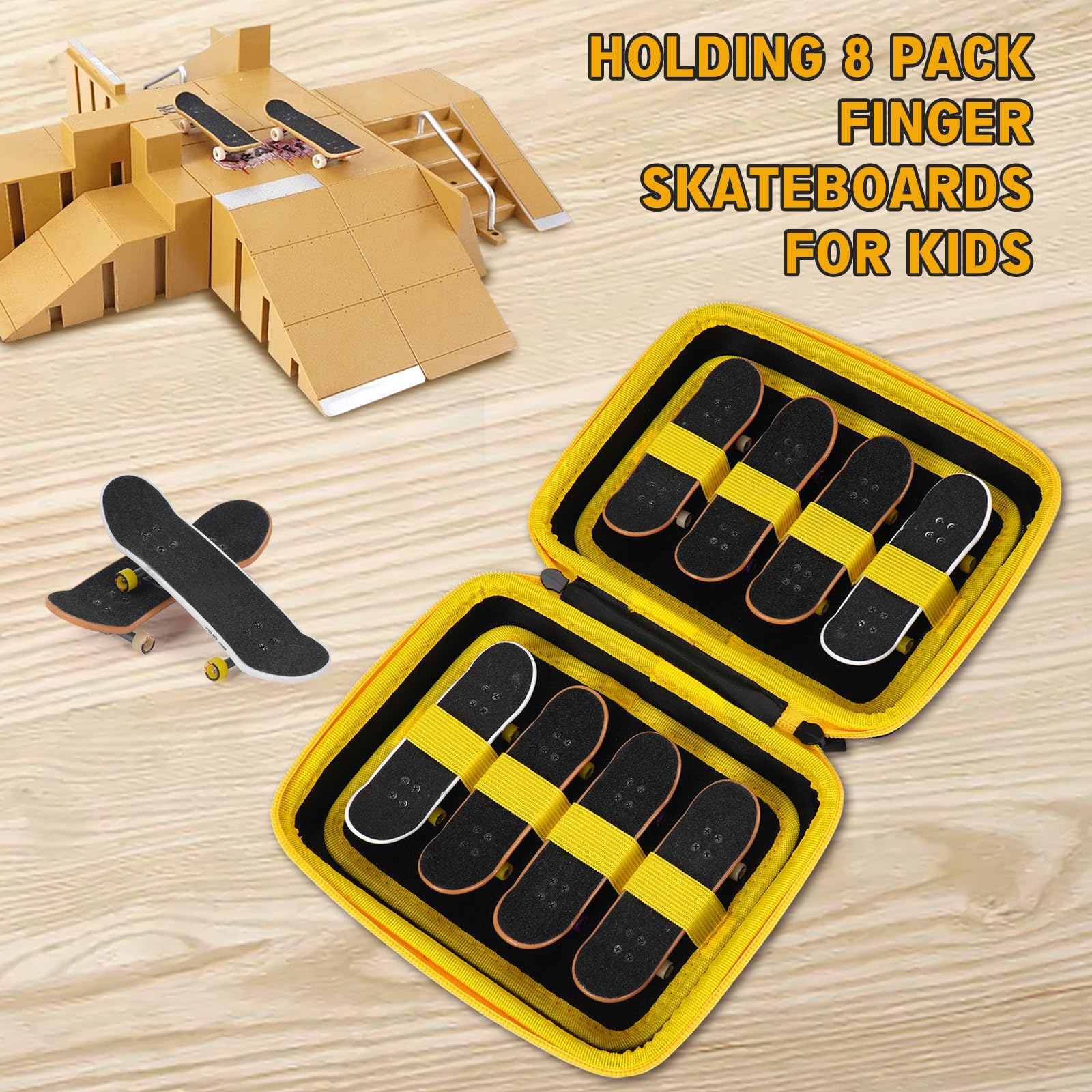 MGZNMTY Portable Storage Case for Teck Deck Ultra DLX Finger Skateboards, Fingerboard Carrying Case Compatible with 8 PCS Tech Deck Fingerboard (Case Only) (Medium, Black)