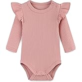 Baby Girl Knit Ruffle Outfit Clothes Ribbed 100% Organic Cotton Solid Color Long Sleeve Romper Clothes 0~24M