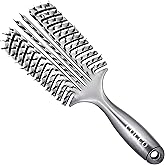 Cocco Vented Boar Brush, Curved Detangling & Styling Tool with Boar & Nylon Bristles, Silver
