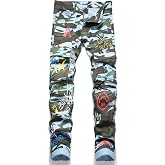 Enrica Men's Ripped Straight Slim Moto Biker Jeans