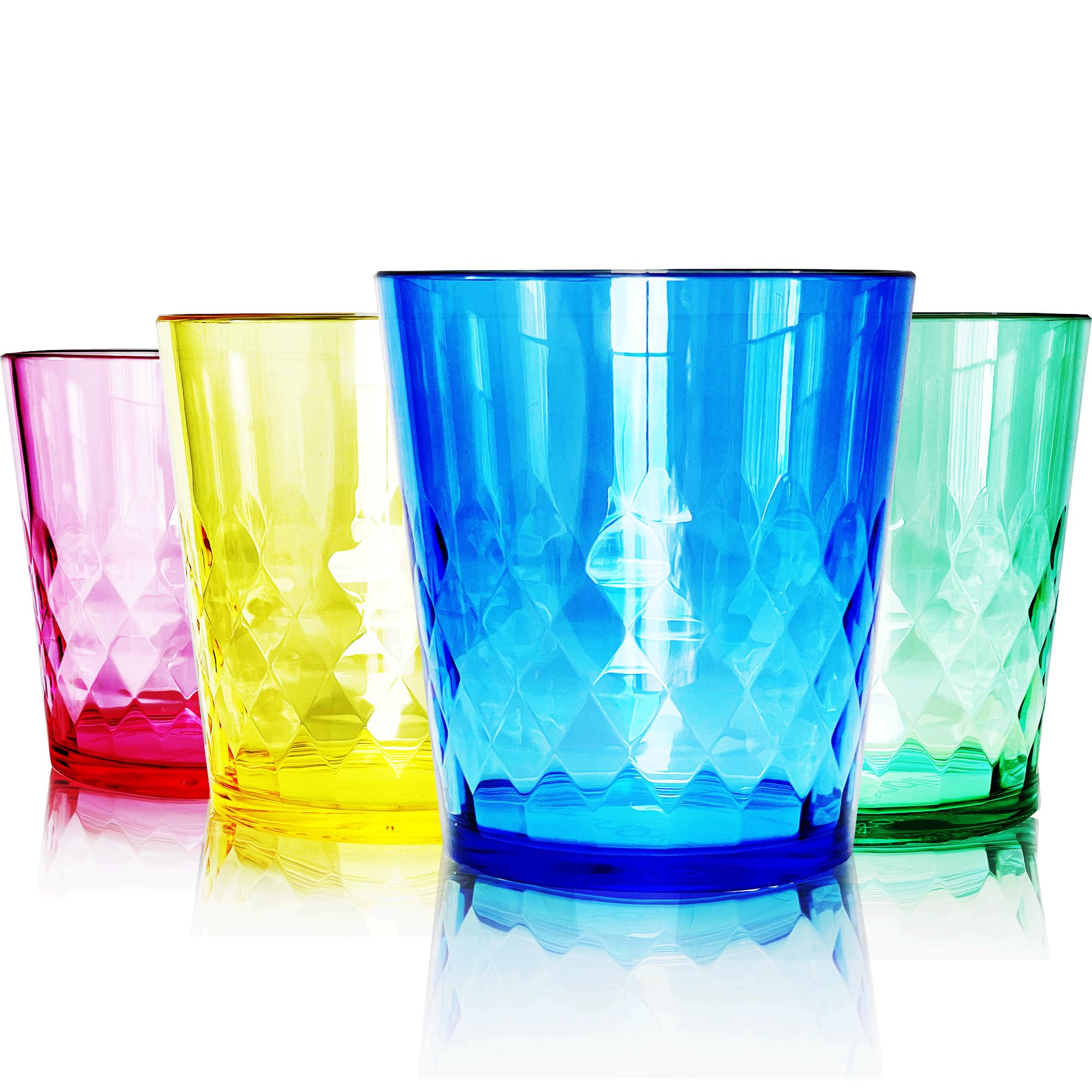 SCANDINOVIA - 250ml Unbreakable Premium Drinking Water Glasses Diamond Design - Set of 4 - Super Grade Acrylic Plasticc Tumbler Cups - BPA Free - Dishwasher Safe - Stackable