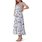SUNNYBUY Summer Maternity Maxi Dress, Floral Pregnancy Dress with Smocked Bodice Ruffle Sleeves for Casual & Vacation