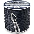 RainierSupplyCo Boat Anchor Rope - Double Braided Marine Rope Anchor Line - 100/150 / 200/300 ft Nylon Boating Line with 316 Stainless Steel Thimble and Heavy Duty Marine Grade Snap Hook