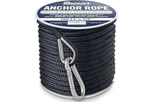 RAINIER SUPPLY CO RainierSupplyCo Boat Anchor Rope - Double Braided Marine Rope Anchor Line - 100/150 / 200/300 ft Nylon Boating Line with 316 Stainless Steel Thimble and Heavy Duty Marine Grade
