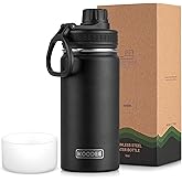 koodee 16 oz Water Bottle Stainless Steel Double Wall Vacuum Insulated Water Bottle for School Wide Mouth Sports Bottle with Leakproof Spout Lid (Black)
