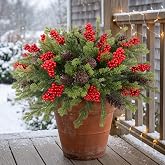 Daynight 6 Pack Artificial Christmas Pine Branches for Outdoor Decor | Faux Norfolk Pine with Berries Pine Cone, Realistic Red Holly Cedar Stems, Christmas Flower, Table, Mantel, Xmas Porch D&eacute;cor