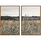 InSimSea 2 Pcs Framed Wall Art Vintage Landscape Decor, Meadow Scenery Paintings Above Bed Wall Decor, Canvas Prints, Living Room Bedroom Office Farmhouse Decorations, 16"x24" Set of 2