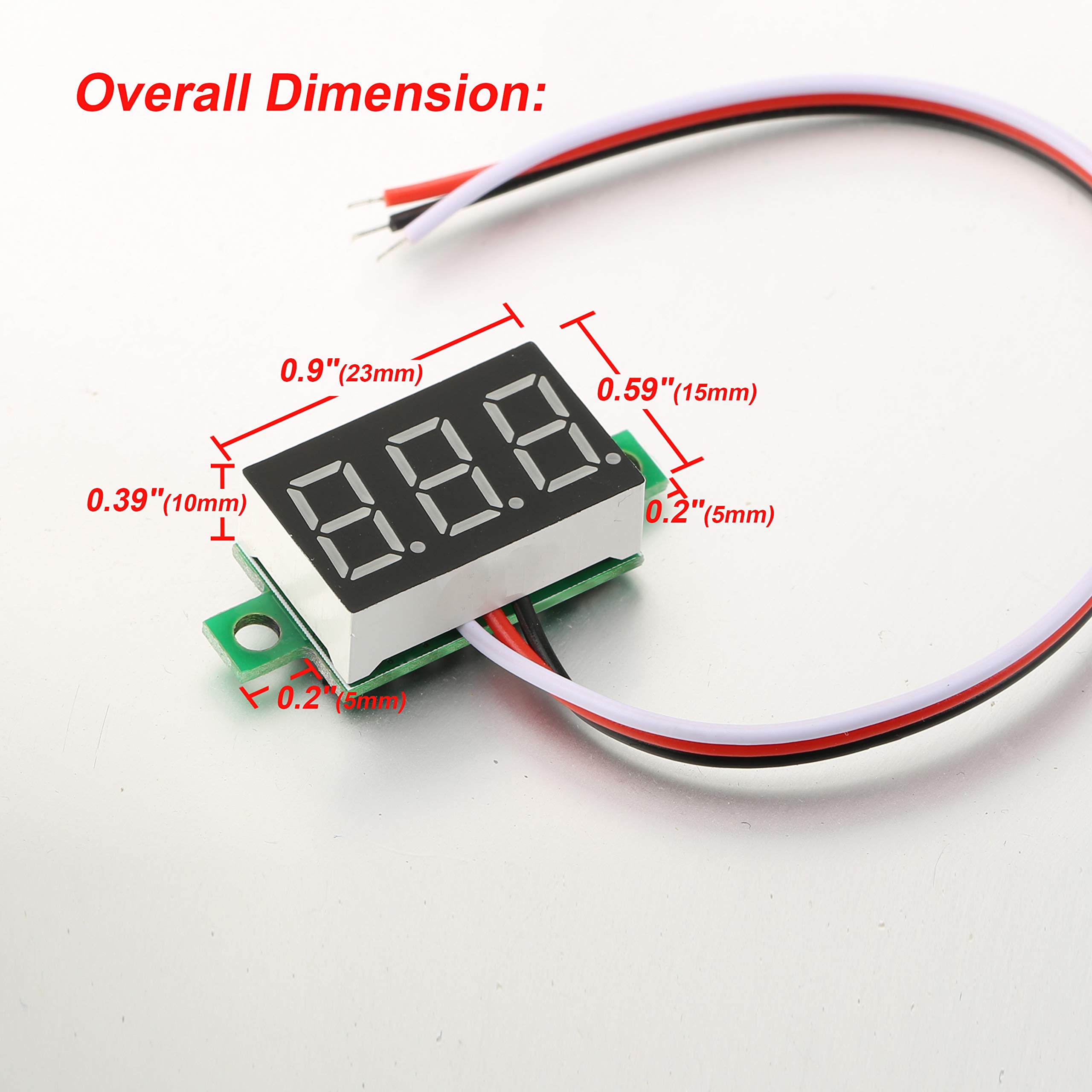 bayite Pack of 5 Three-Wire Calibratable DC 0~30V Blue Digital Mini Voltmeter Gauge Tester Mount Car Motorcycle Battery Monitor Volt Voltage Meter 0.36