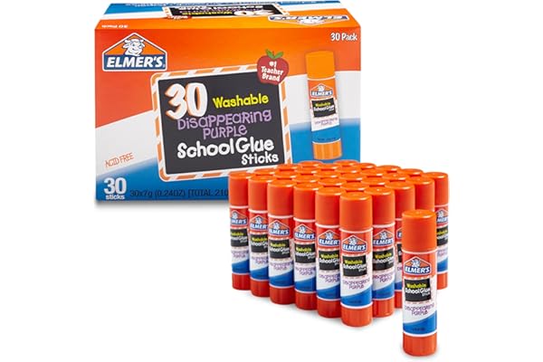 Elmer's Disappearing Purple School Glue Sticks, Washable, 7 Grams, 30 Count - Posters, Back to School, Bulk Pack for Classrooms, #1 Teacher Brand