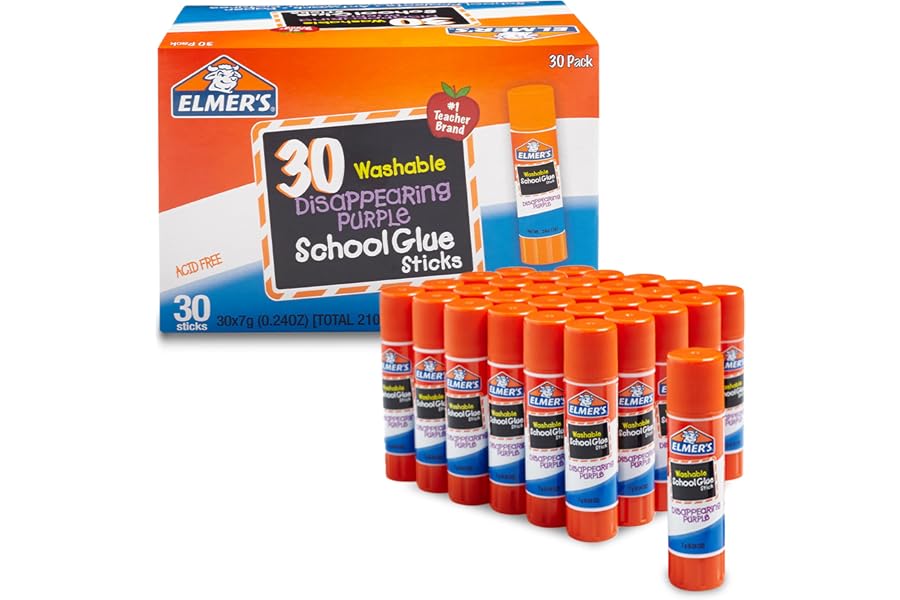 Elmer's Disappearing Purple School Glue Sticks, Washable, 7 Grams, 30 Count - Posters, Back to School, Bulk Pack for Classroo