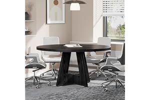 Tribesigns 47-Inch Round Conference Table for 4-6 People, Wooden Meeting Room Table with Thicken Tabletop and Wood Base (Black)