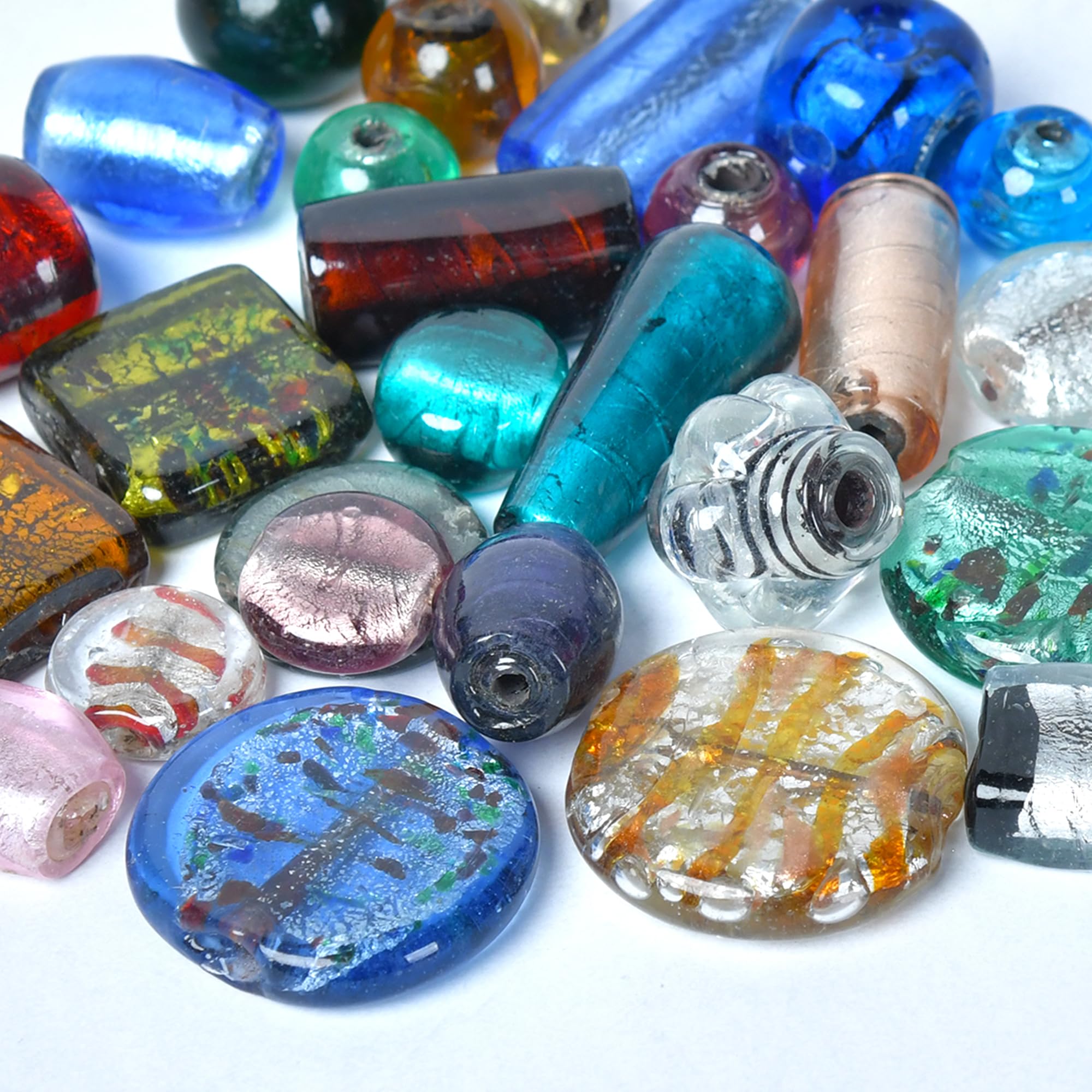 Craft Attic 1 LB Bag of Assorted Glass Beads for Jewelry Making, Handmade Silver Foil Mix for Bracelets and Necklaces, Crafting Supplies Kit, Large (Silver Foil Mix)