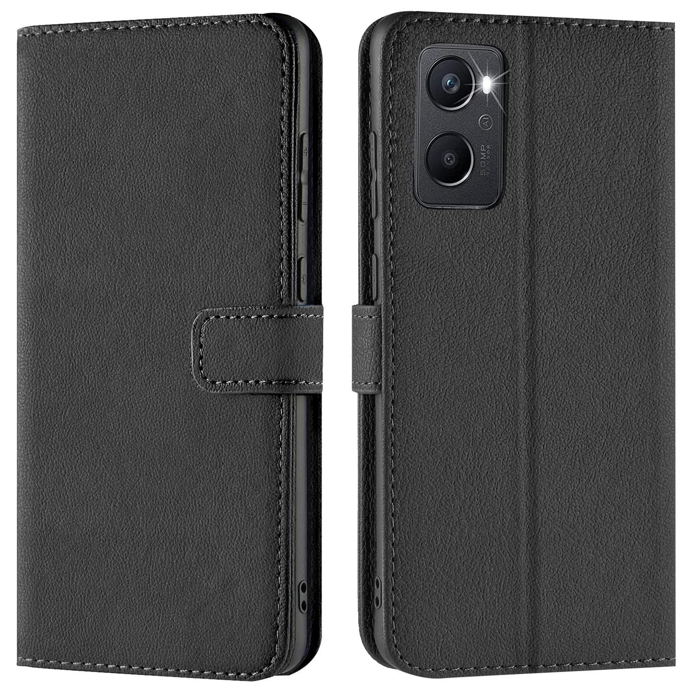 Verco Wallet Case for OPPO A96, OPPO A76 Book Cover with Magnetic Closure compatible with OPPO A96 / A76 Flip Case with Card Slots Faux Leather - Black