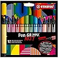 STABILO Premium Fiber-Tip Pen with Chisel Tip Pen 68 MAX - ARTY - Pack of 12 - Assorted Colors