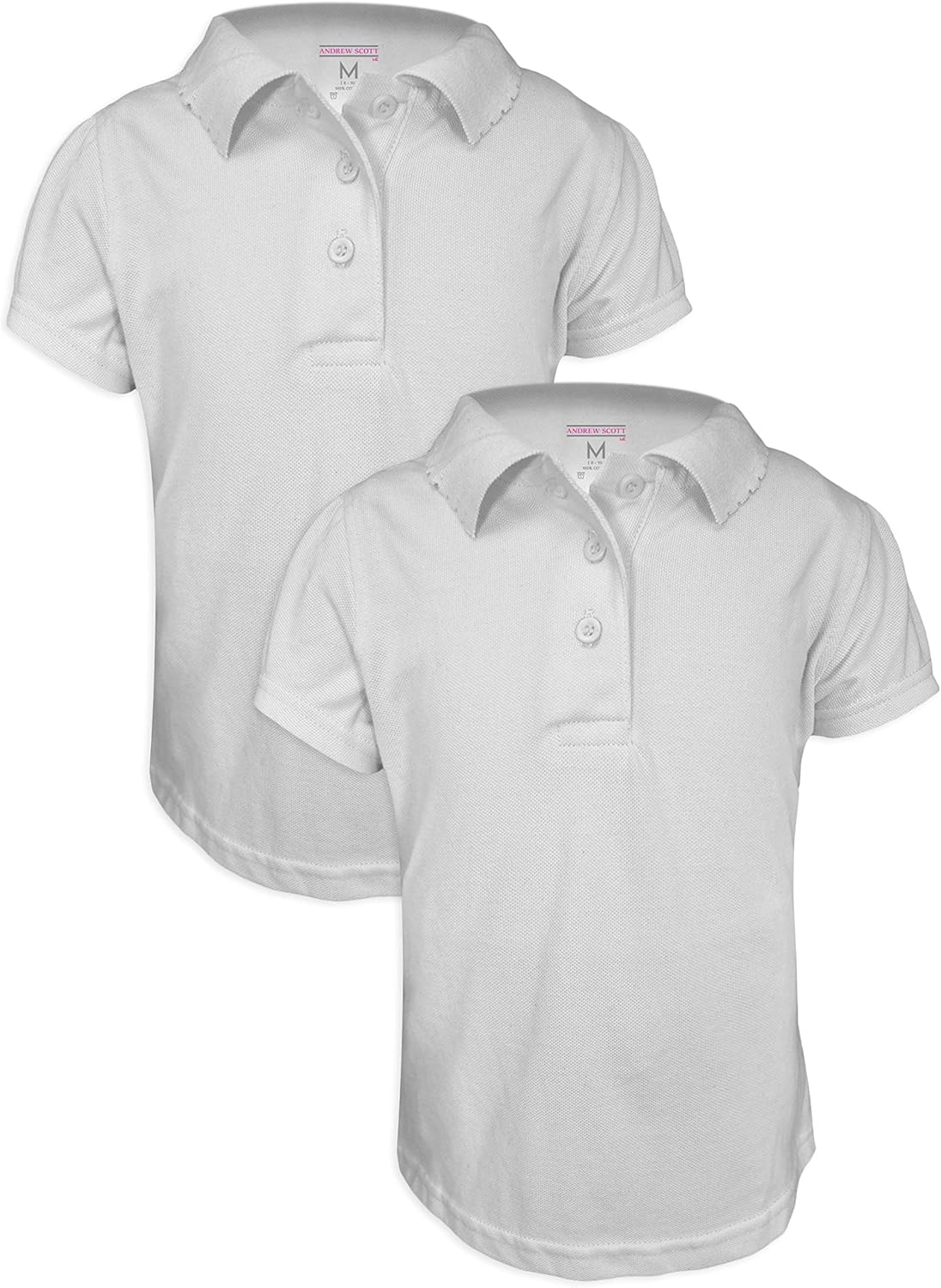 Andrew Scott Basics 2 -Pack Girls' Short Sleeve Pique Polo Shirts/School Uniform Polo Shirts: Clothing