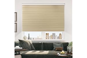Allesin Cellular Shades Cordless Blackout Honeycomb Blinds for Indoor Windows, Thermal Insulated Window Shades Noise Reduction, Easy to Install, Perfect for Bedroom/Living Room, Beige - H64 x W32
