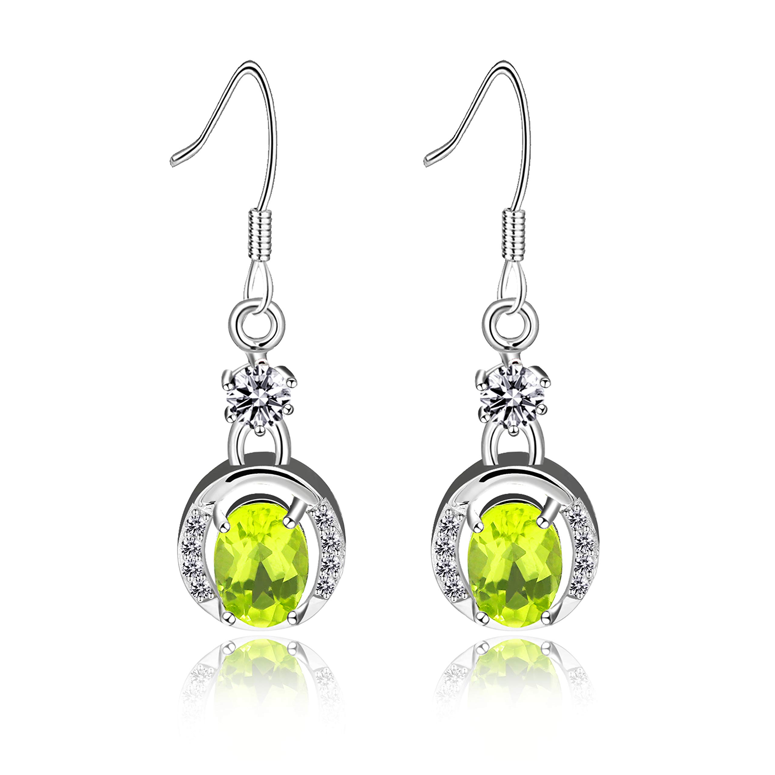 Uloveido 3.5g 925 Sterling Silver Oval Cut 1ct Natural Peridot Pretty August Birthstone Hook Dangle Earrings Wedding for Women FR043 (Green)